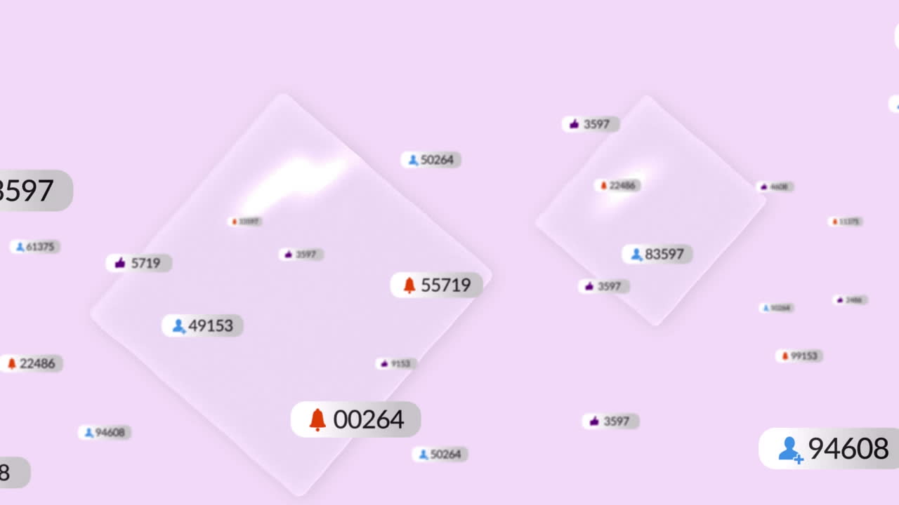 Animation of social media notifications on colourful background