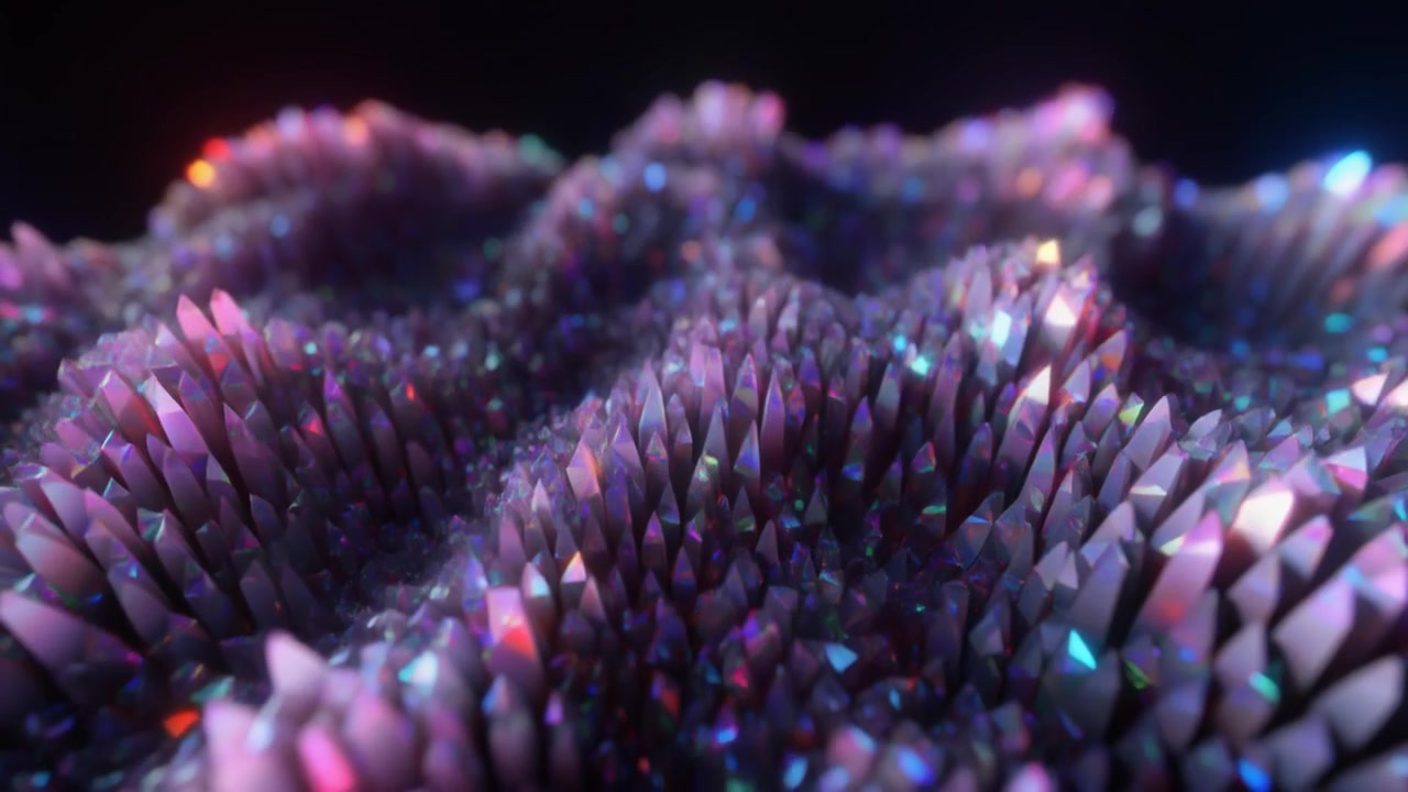 Abstract 3D Animation of Glowing Iridescent Crystal Surface