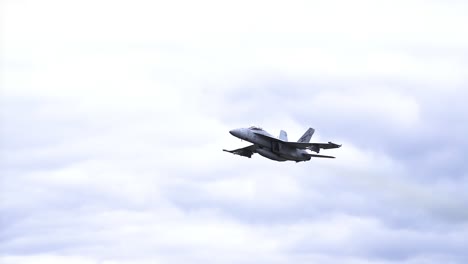 FA-18f-Super-Hornet-Jet-Fliegt-Durch-Bewölkten-Himmel---Niedriger-Winkel