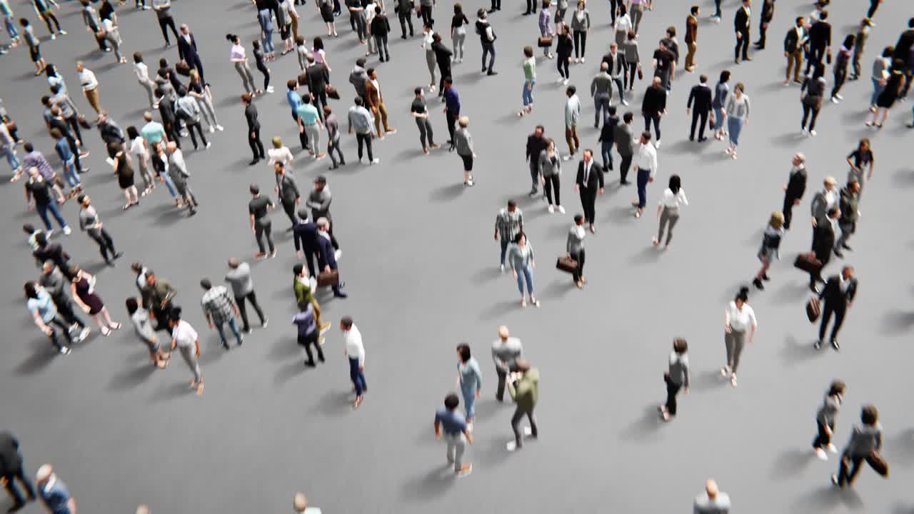 Overhead View of a Diverse Crowd of People Walking