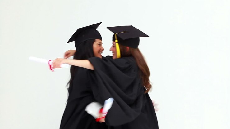 Friends hugging each other after their graduation