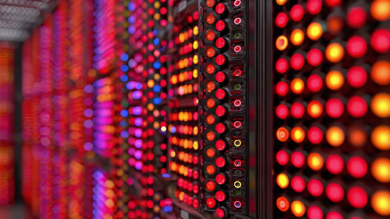 A Fascinating Display of Vibrant LED Lights: A Close-Up Look at Colorful Arrays and Patterns Creating Visual Depth and Energy in a High-Tech Environment