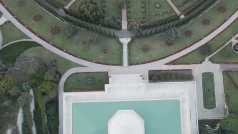Aerial-flyover-of-Bahai-Gardens,-revealing-geometric-patterns