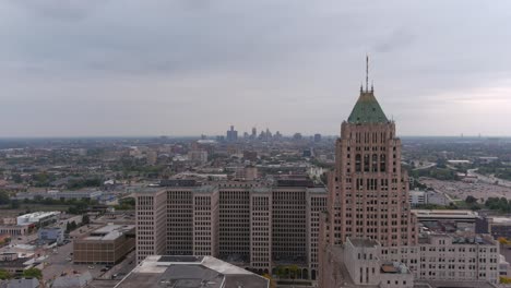 Establishing-high-angle-view-of-the-New-Center-area-in-Detroit,-Michigan