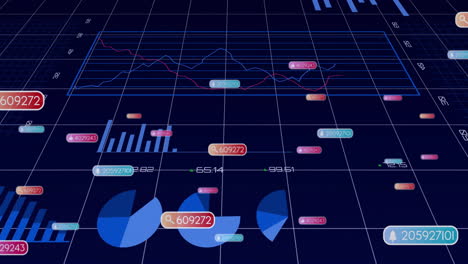 bright blue line chart being animated with red and blue trend lines flowing across dark grid