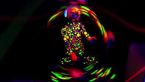 disco female glow dj covered in flurorescent spots