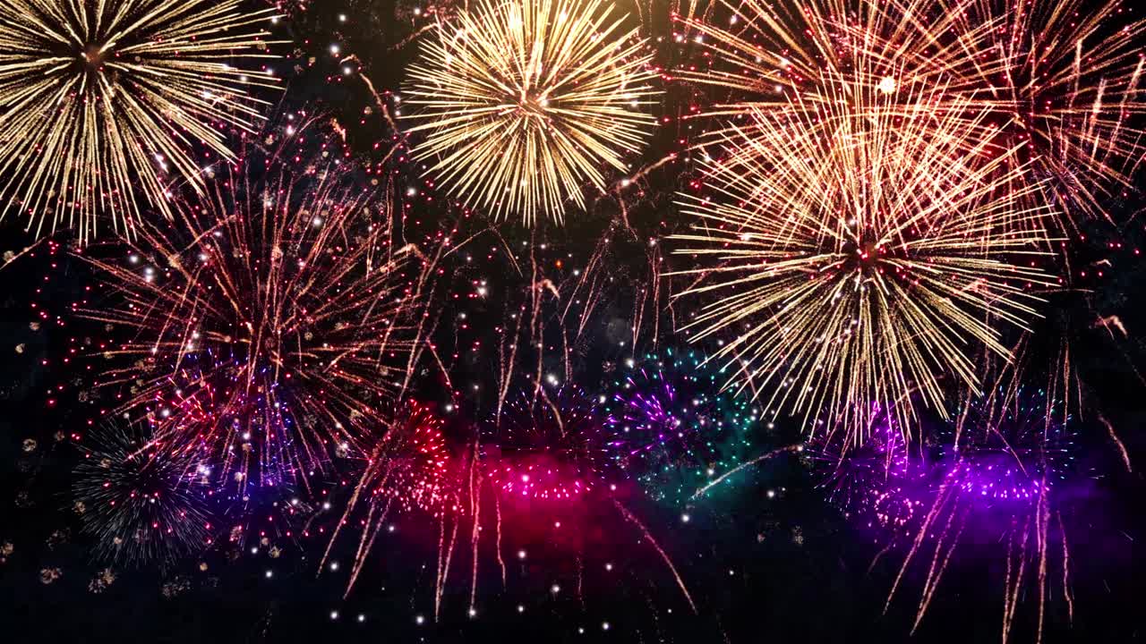 celebración de fuegos artificiales reales en 4K, colorido, año nuevo, día festivo, festival, fuegos artificiales
