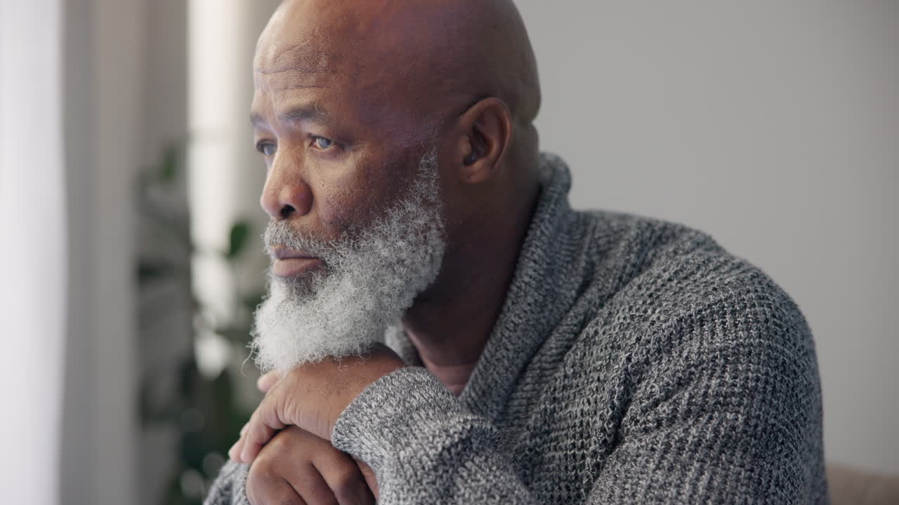 Depression, sad and senior man at home