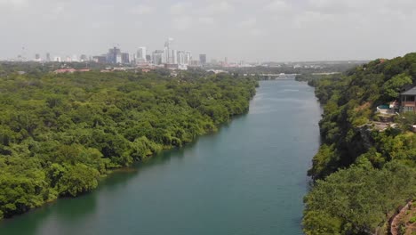 High-drone-shot-of-ladybird-lake-and-the-cliffs