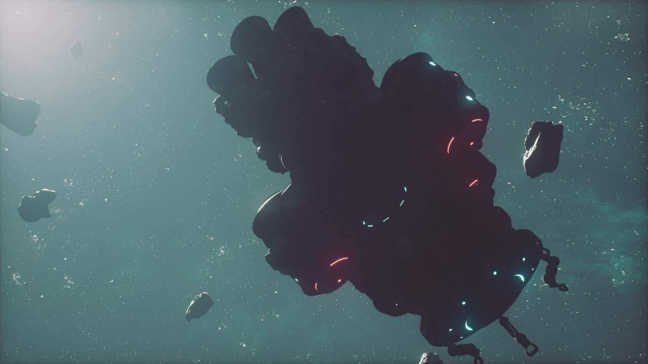 Futuristic concept of a spaceship in the dark universe