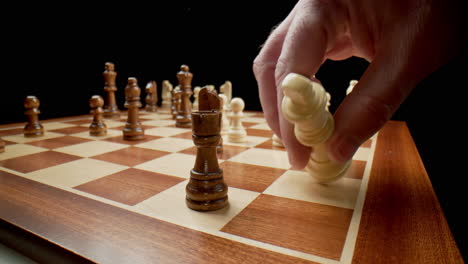 Chess-Game-Move,-Rook-Takes-King-Checkmate,-Macro-Slow-Motion