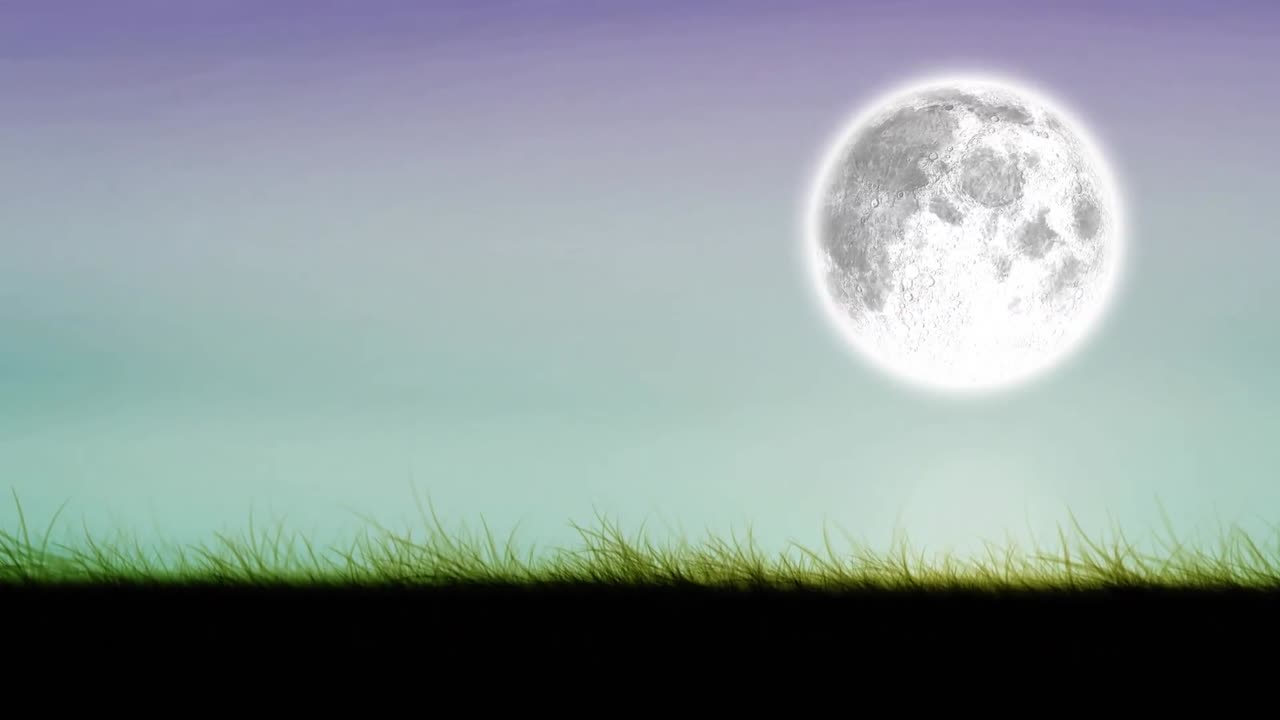 달이 있는 하늘 위의 시작 텍스트의 애니메이션