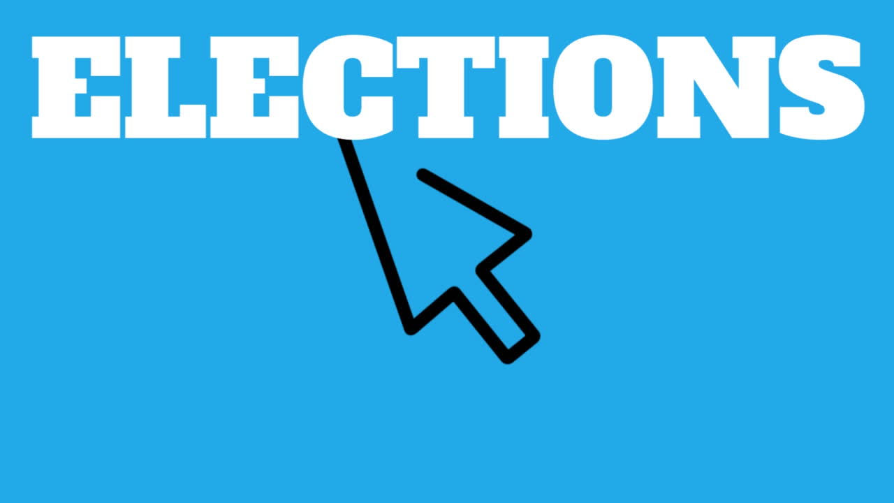 Animation of elections text over mouse icon on blue background