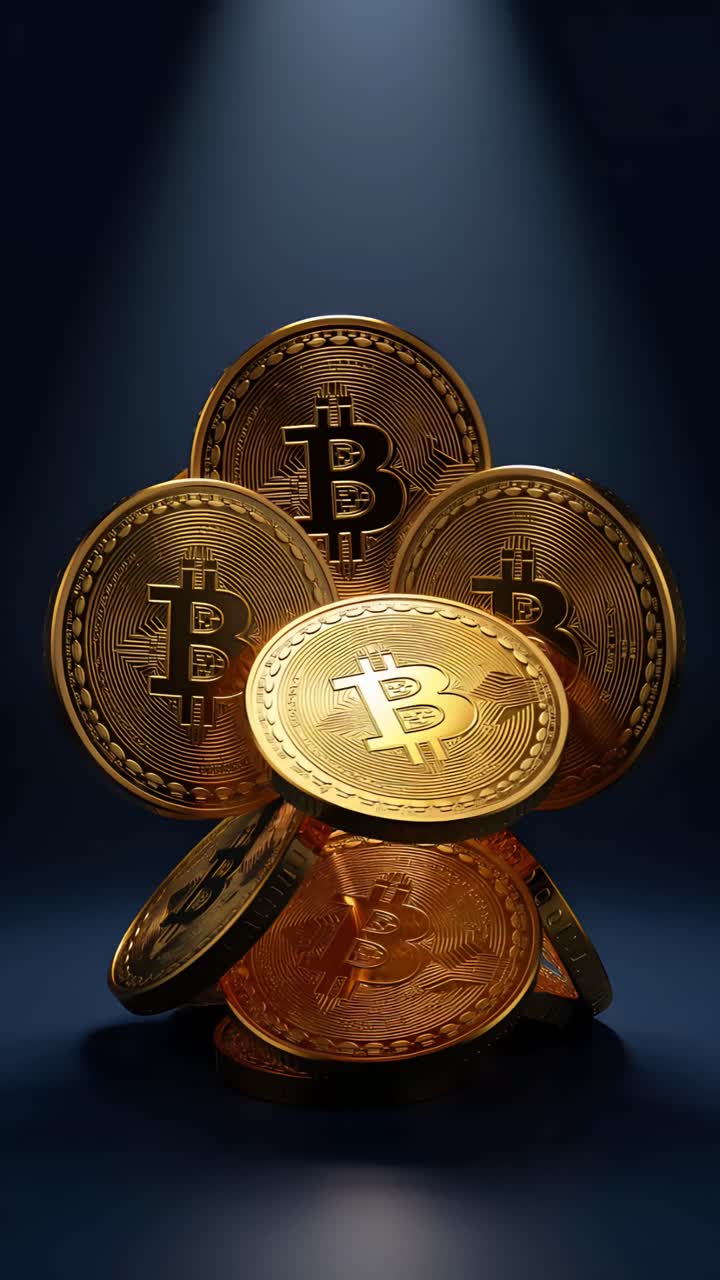 Animação de Bitcoin Dourado Girando em Fundo Escuro Cripto Cinematográfico 4K