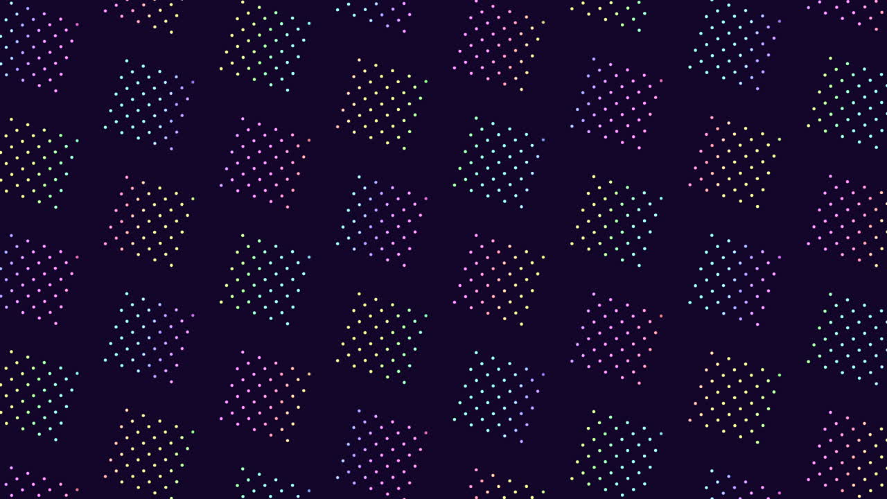 Geometric squares pattern with colorful dots in purple, blue, and green