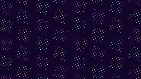 geometric squares pattern with colorful dots in purple, blue, and green