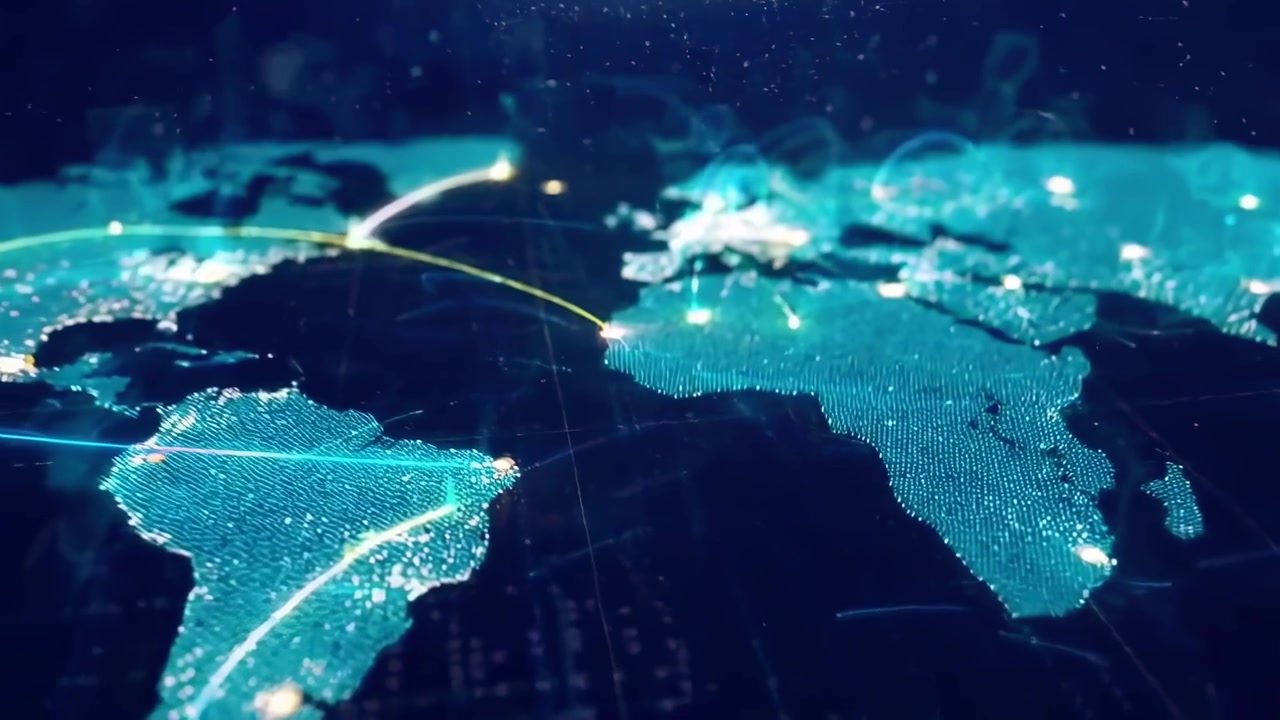 Digital World Map with Global Data Network Connections