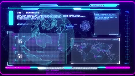 animation of globe and data processing on interface