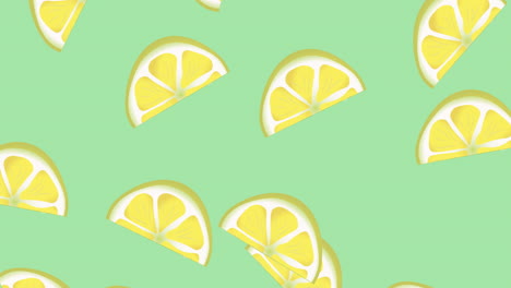 animation of single lemons floating on green background