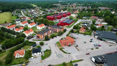 salmon fishing destnation morrum in blekinge, sweden, showcasing buildings, streets, and greenery, aerial