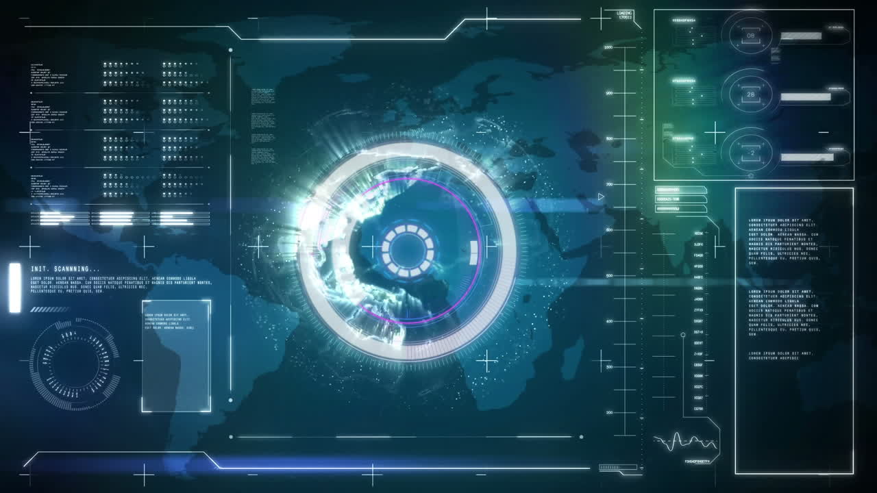 Animation of scope scanning and data processing over world map
