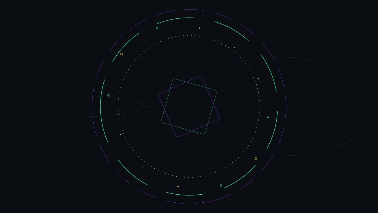Abstract Geometric Motion Graphics with Rotating Squares and Circular Elements