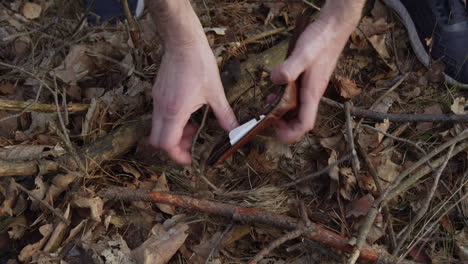 wallet lost in forest found by tourist, close up opening shot, lucky day or crime evidence