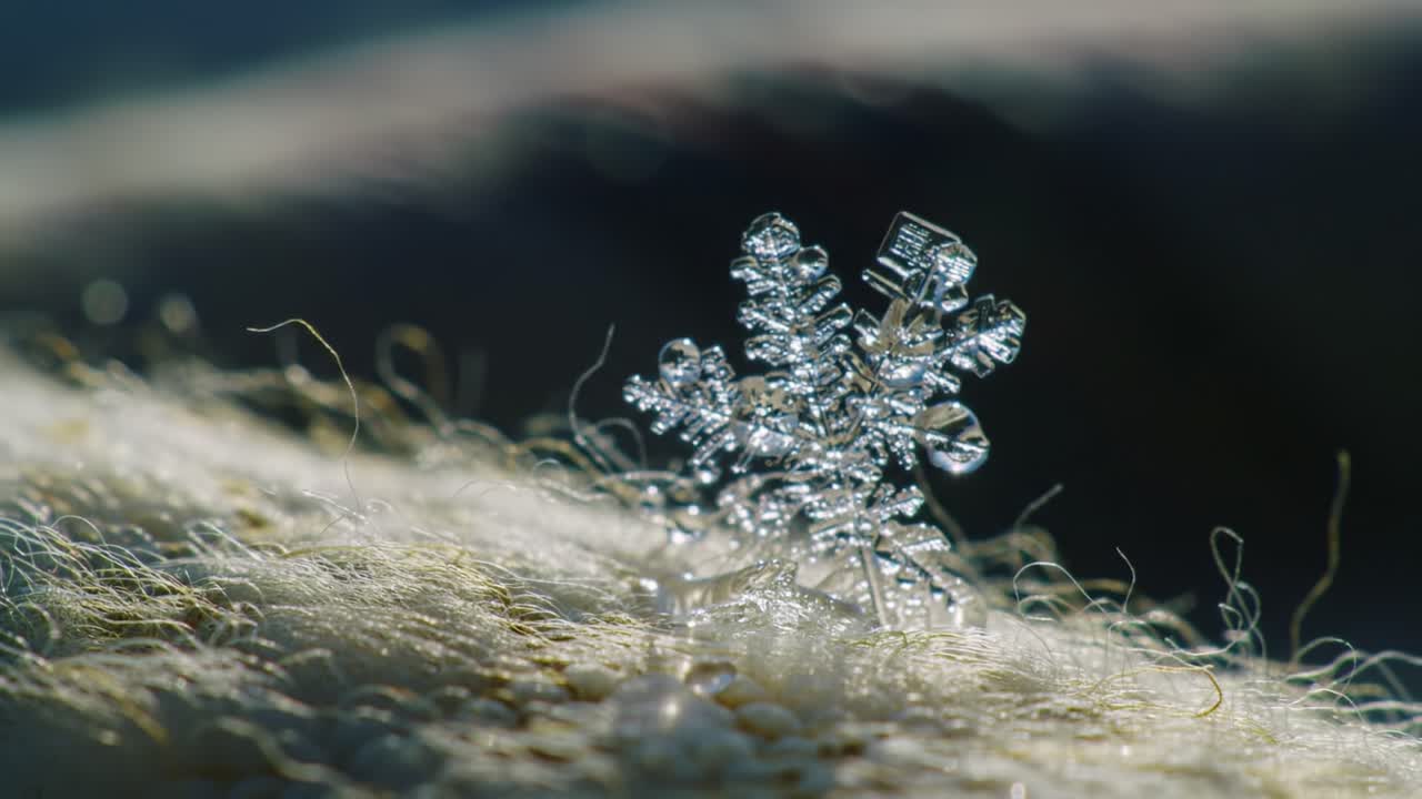 Delicate and Intricate Snowflake on Soft Surface: A Close-Up Journey into Winter's Beautiful Natural Architecture Captured in High Definition