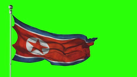 la bandera nacional de corea del norte ondeando en la pantalla verde. animación de clave de croma. ilustración de la política coreana
