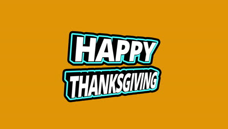 Fröhliche-Thanksgiving-3D-Textanimation-Mit-Cyanfarbenem-Rahmen-Und-Rotierenden-Buchstaben-–-Orangefarbener-Hintergrund