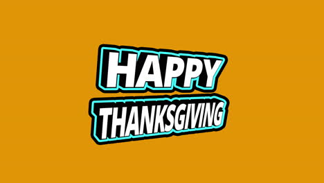 feliz acción de gracias animación de texto 3d con marco cian y letras rotativas - fondo naranja