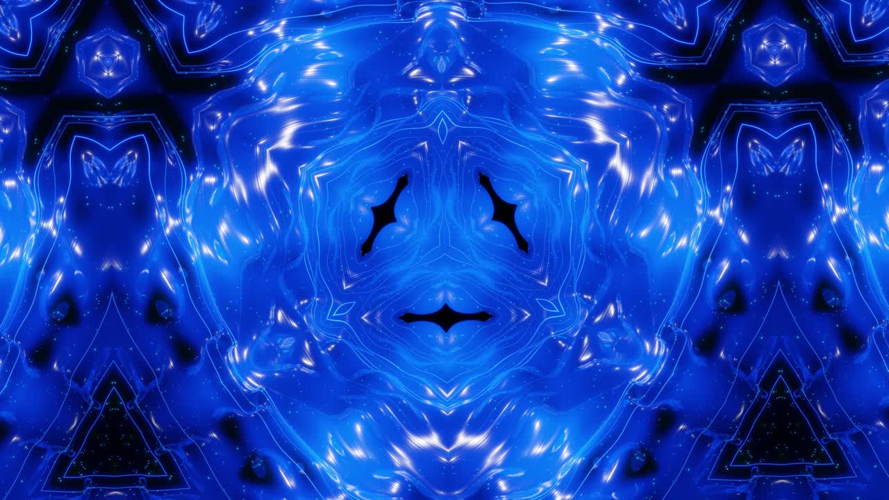 abstract symmetric 3D structures with looped animation, smooth blue color gradients. Kaleidoscope effect with abstract fractal waves. Beautiful abstract background with 3d pattern. DOF