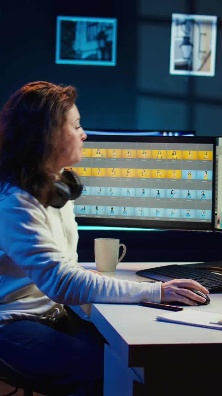 Video verticale. Un fotografo beve un caffè mentre arriva in studio