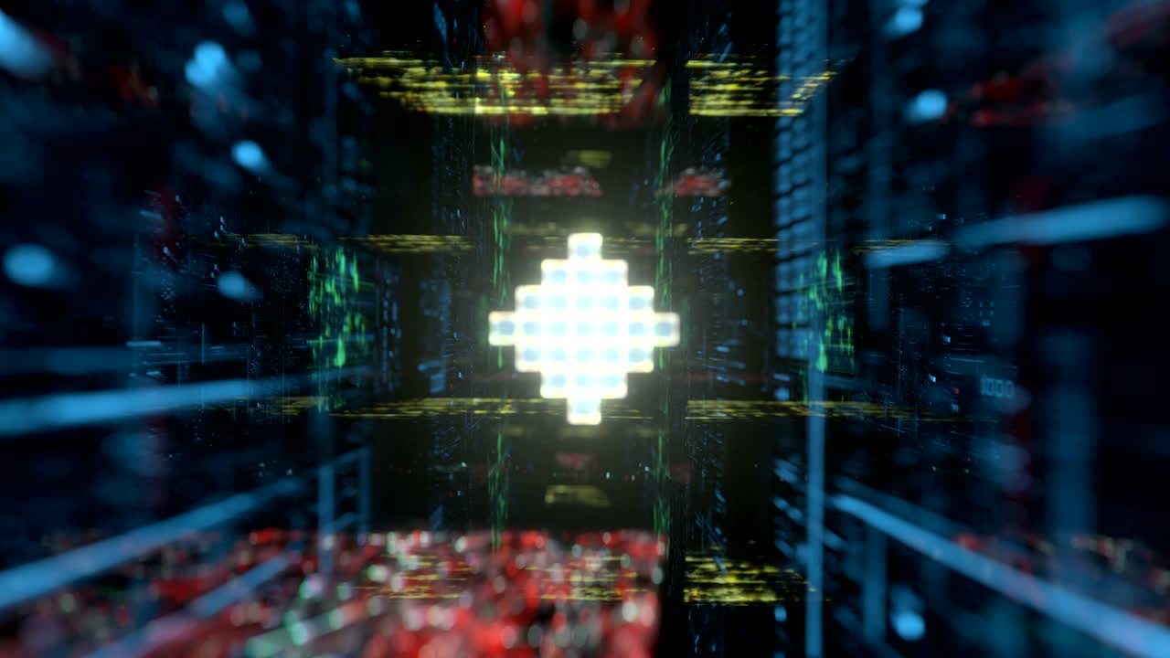Futuristic cyberspace tunnel 3D render seamless loop animation
