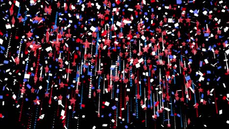 colorful confetti falling against stars and lines in background