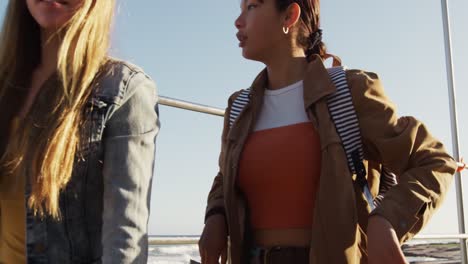 Side-view-of-a-Caucasian-and-a-mixed-race-girl-hanging-out-together