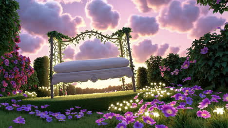 enchanted garden swing with glowing flowers