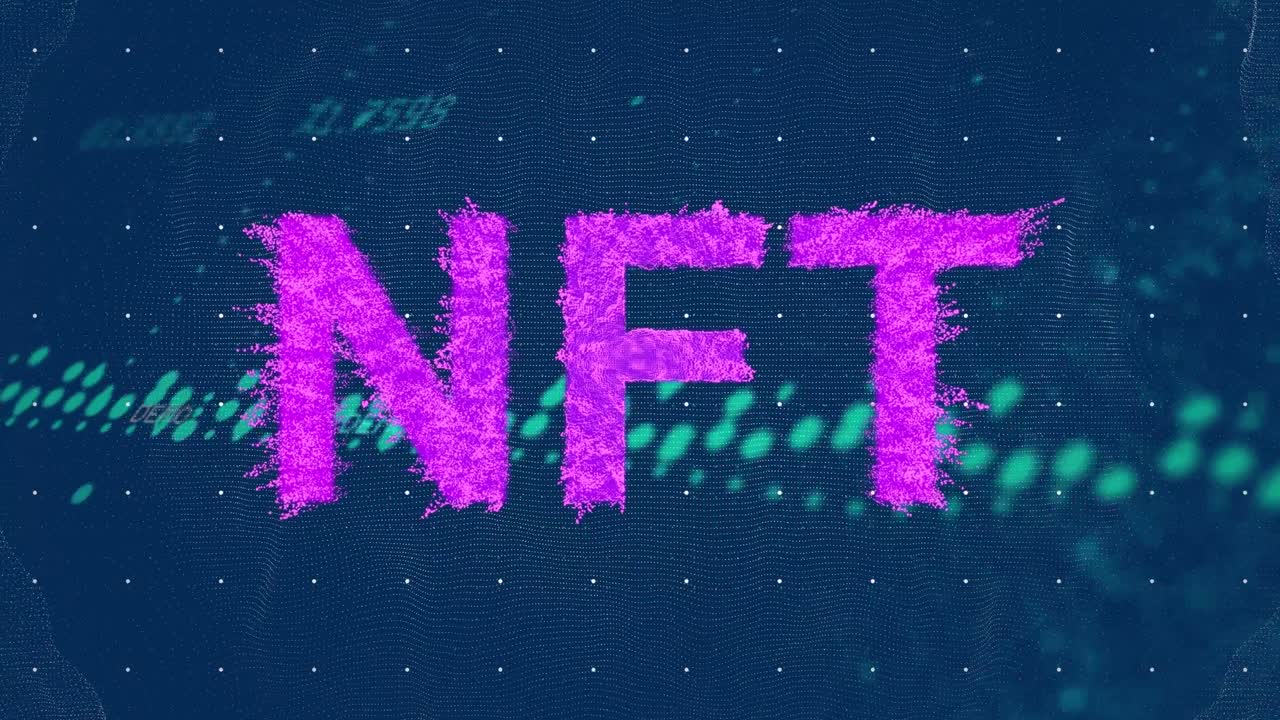 animación de nft y procesamiento de datos en fondo oscuro