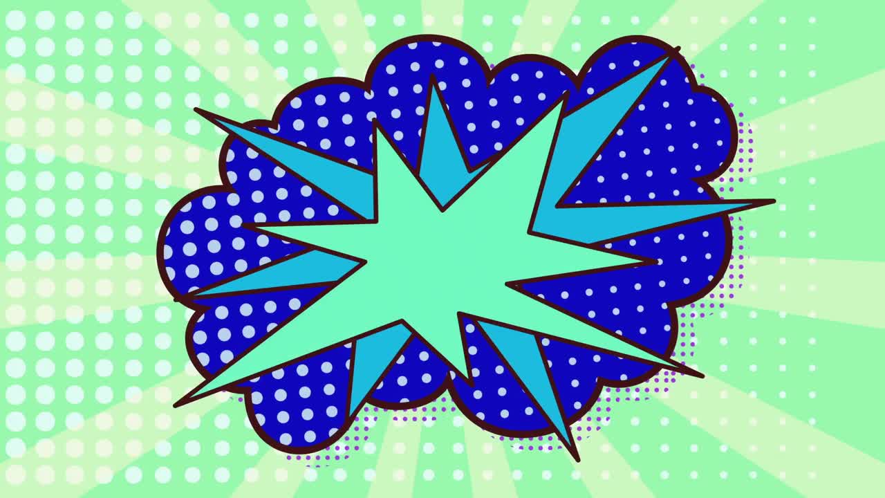 animación de un dibujo animado de una nube azul con explosiones con gráficos en movimiento y formas en un