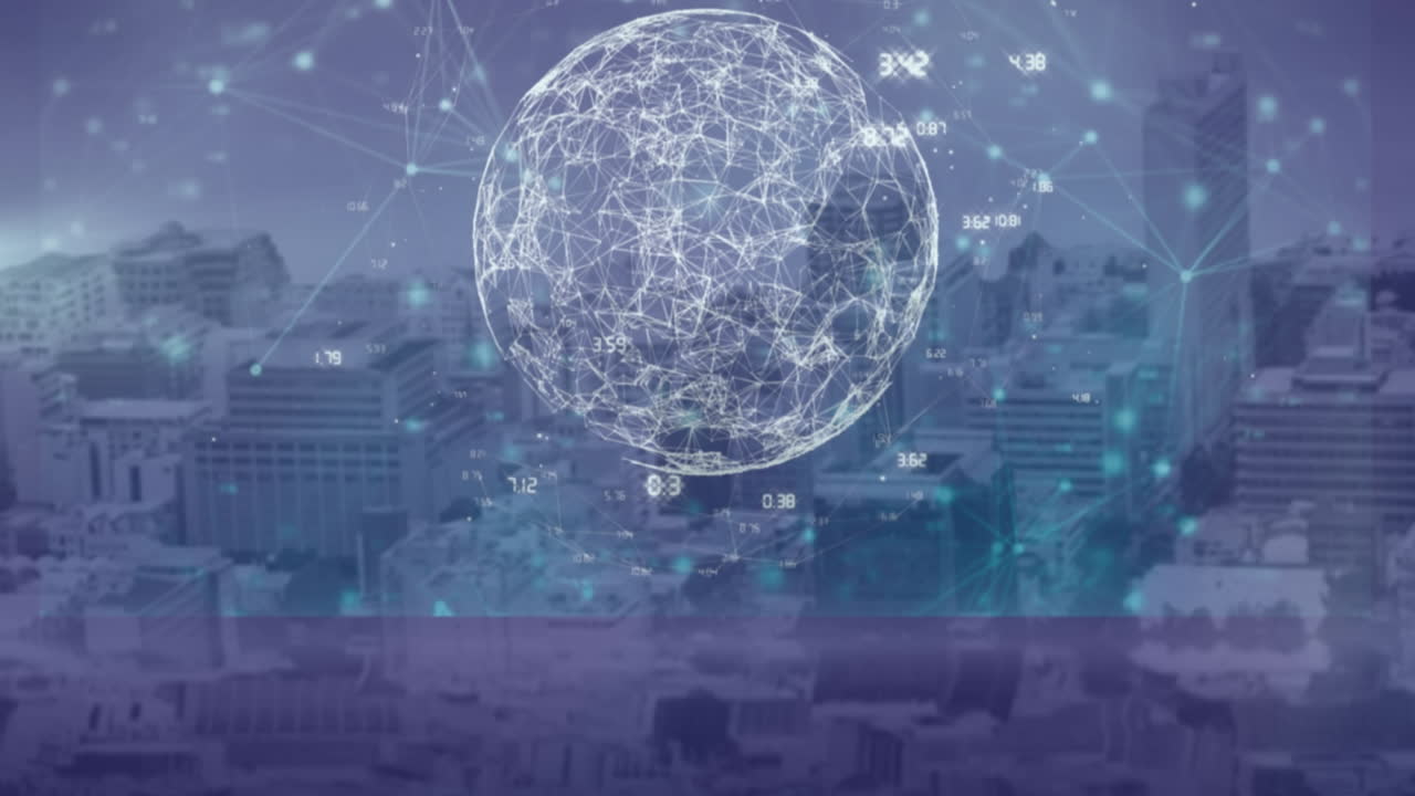 도시 풍경 위의 디지털 인터페이스의 애니메이션