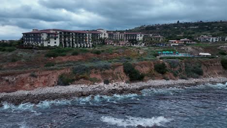 terranea luxury hotel resort in rancho palos verdes, california rising aerial view from pacific ocean coastline