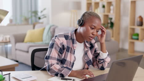 Black-woman,-call-center-employee-with-laptop