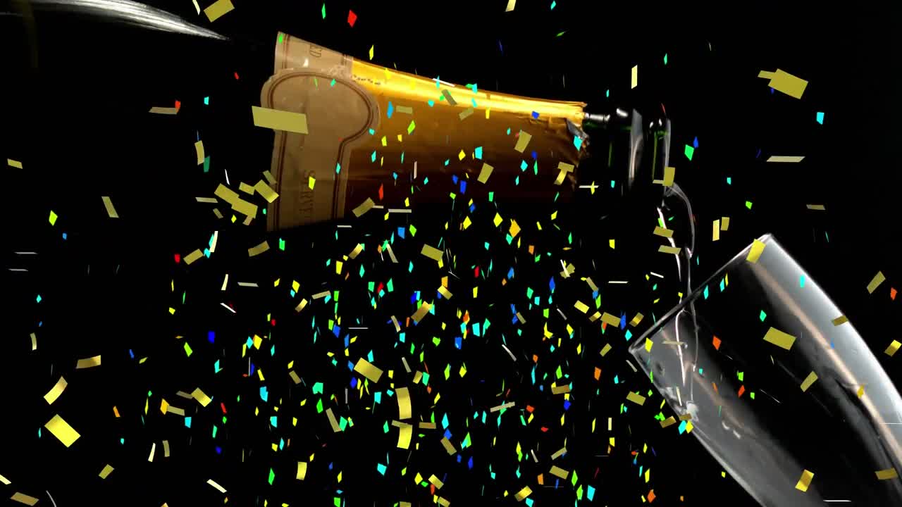 검은 바탕에 잔에  ⁇ 페인을  ⁇ 는 콘페티의 애니메이션