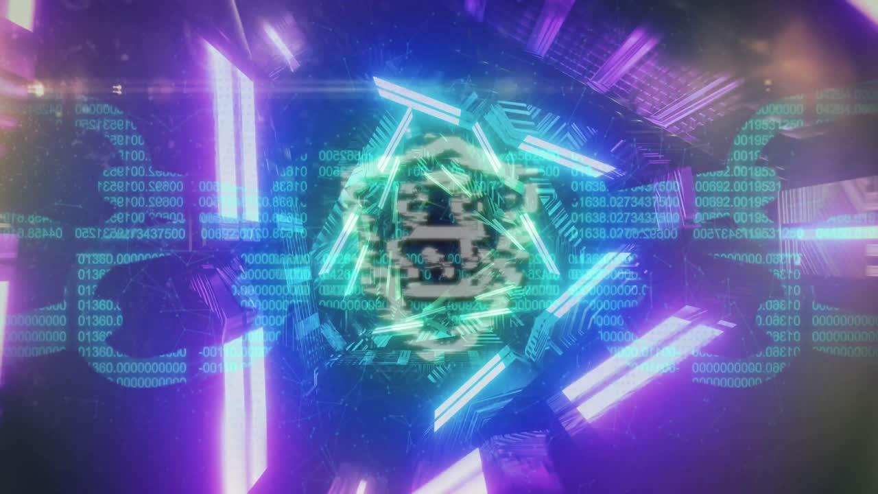 어두운 배경 위의 디지털 데이터 처리 및 보안  ⁇ 락의 애니메이션