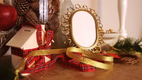 christmas decorations on wooden table