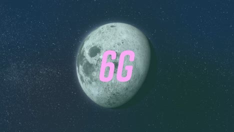 Animation-of-6g-text-banner-against-spinning-moon-in-space