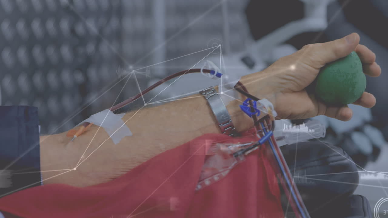 Animazione di rete di connessioni ed elaborazione dati su paziente