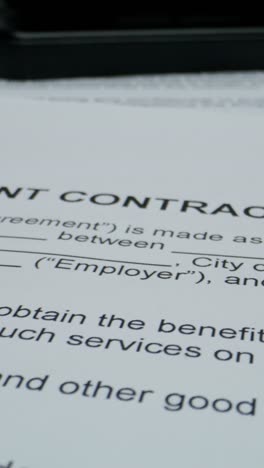 close-up view of a contract