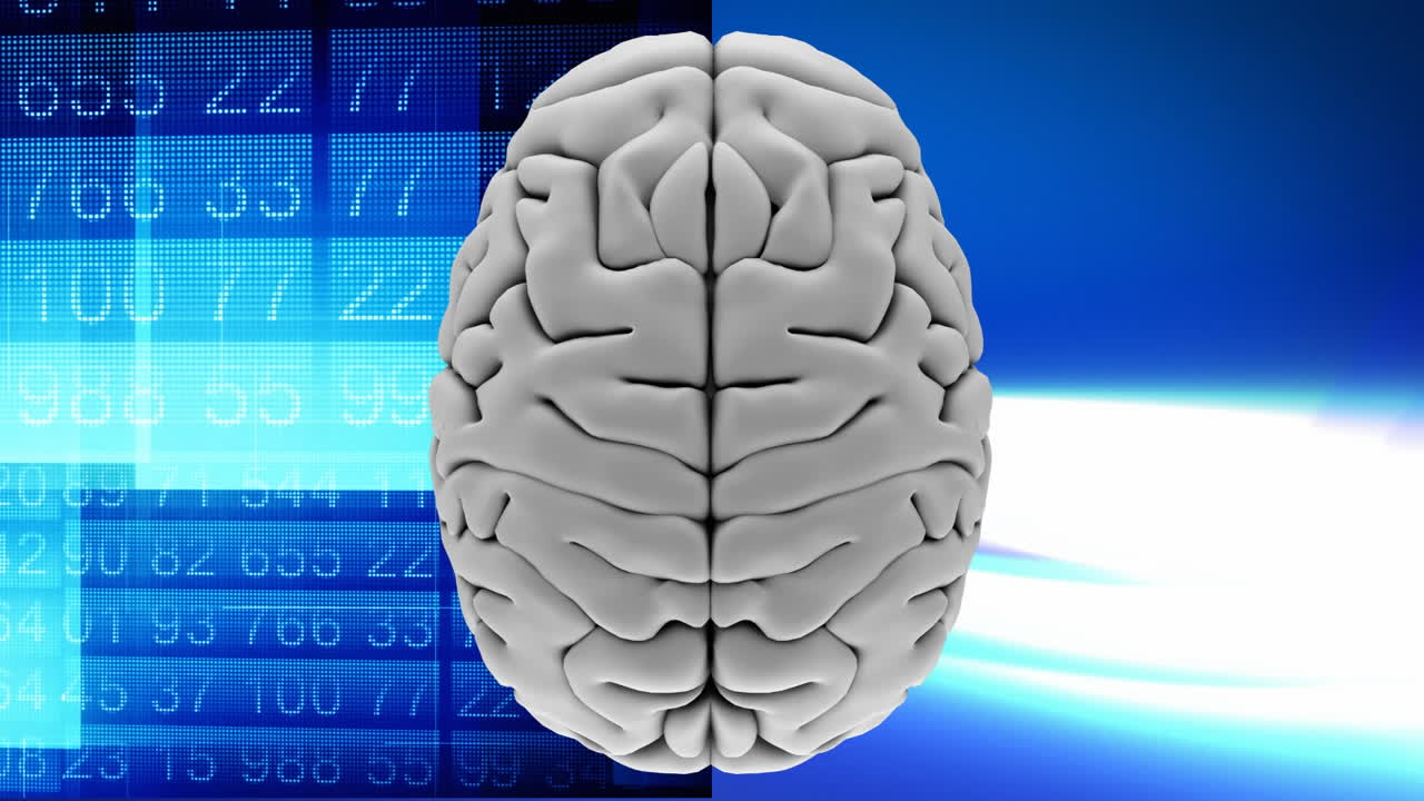 animación de la parte superior del cerebro contra un código binario