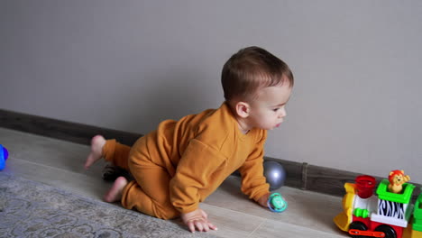 baby crawling and playing with toys